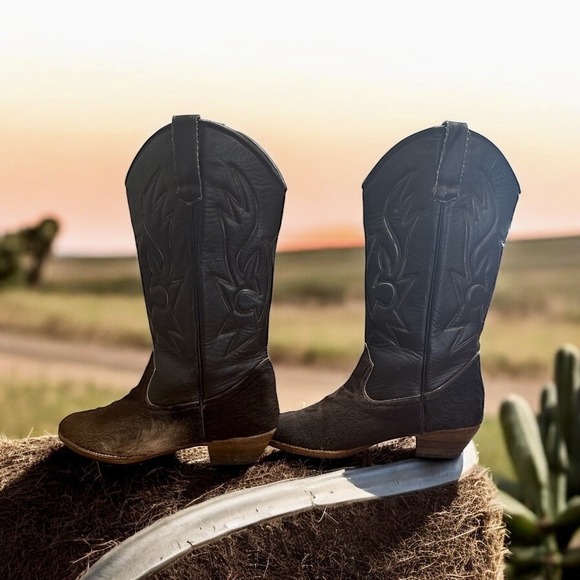 Other - Handmade Cowhide Hair Cowboy Boots Brown with Western Embroidered Details Size 7